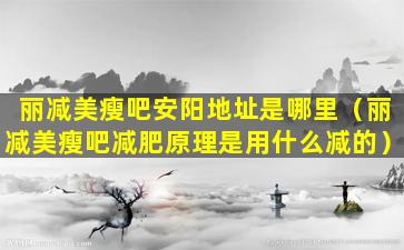 丽减美瘦吧安阳地址是哪里（丽减美瘦吧减肥原理是用什么减的）