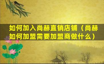 如何加入尚赫直销店铺（尚赫如何加盟需要加盟商做什么）