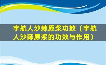 宇航人沙棘原浆功效（宇航人沙棘原浆的功效与作用）