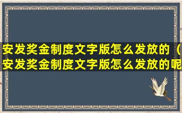 安发奖金制度文字版怎么发放的（安发奖金制度文字版怎么发放的呢）