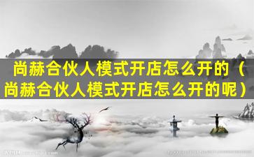 尚赫合伙人模式开店怎么开的（尚赫合伙人模式开店怎么开的呢）