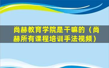 尚赫教育学院是干嘛的（尚赫所有课程培训手法视频）