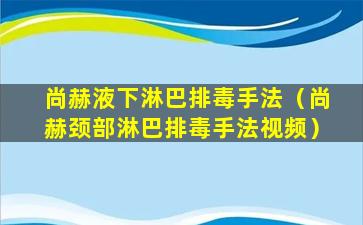 尚赫液下淋巴排毒手法（尚赫颈部淋巴排毒手法视频）