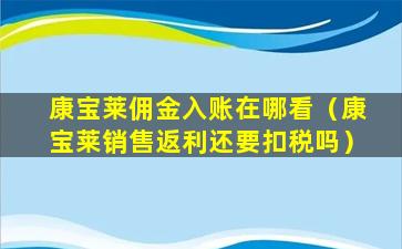 康宝莱佣金入账在哪看（康宝莱销售返利还要扣税吗）