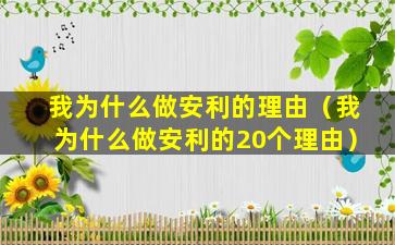 我为什么做安利的理由（我为什么做安利的20个理由）