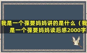 我是一个葆婴妈妈讲的是什么（我是一个葆婴妈妈读后感2000字）