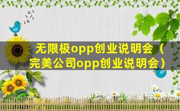 无限极opp创业说明会（完美公司opp创业说明会）