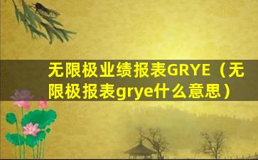 无限极业绩报表GRYE（无限极报表grye什么意思）