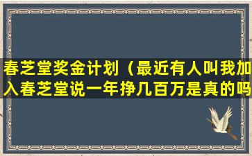 春芝堂奖金计划（最近有人叫我加入春芝堂说一年挣几百万是真的吗）