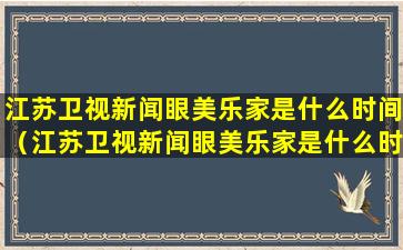 江苏卫视新闻眼美乐家是什么时间（江苏卫视新闻眼美乐家是什么时间播出）