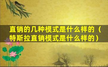 直销的几种模式是什么样的（特斯拉直销模式是什么样的）