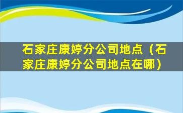 石家庄康婷分公司地点（石家庄康婷分公司地点在哪）