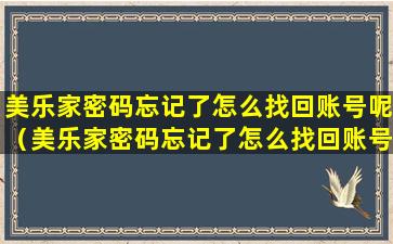 美乐家密码忘记了怎么找回账号呢（美乐家密码忘记了怎么找回账号呢苹果）