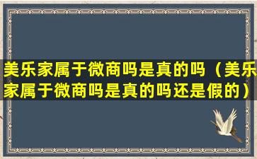 美乐家属于微商吗是真的吗（美乐家属于微商吗是真的吗还是假的）