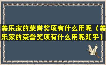 美乐家的荣誉奖项有什么用呢（美乐家的荣誉奖项有什么用呢知乎）