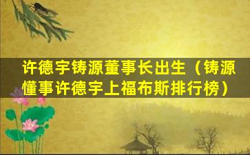 许德宇铸源董事长出生（铸源懂事许德宇上福布斯排行榜）