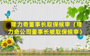 隆力奇董事长取保候审（隆力奇公司董事长被取保候审）